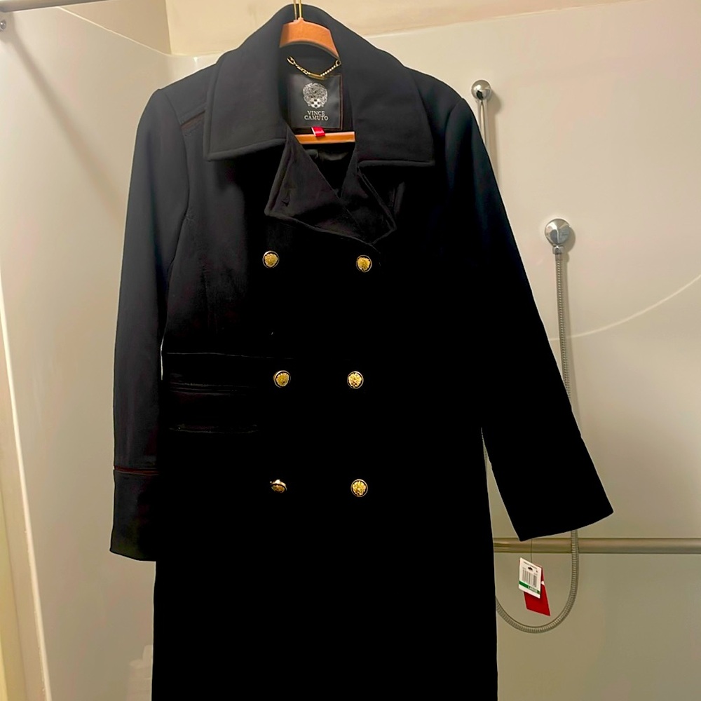 Lux heavy black wool pea coat.